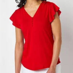 Liz Claiborne Plus Womens V Neck Short Sleeve Blouse SP NWT
